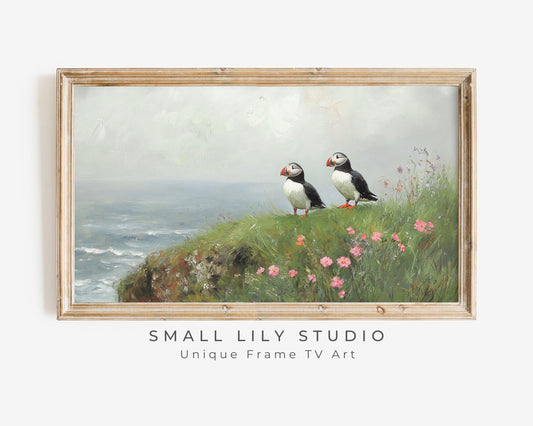 Puffins in Spring Frame TV Art