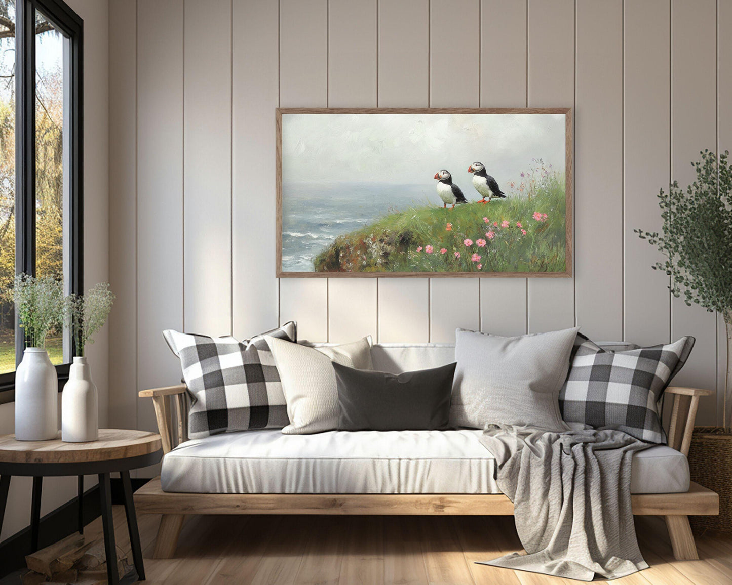 Puffins in Spring Frame TV Art