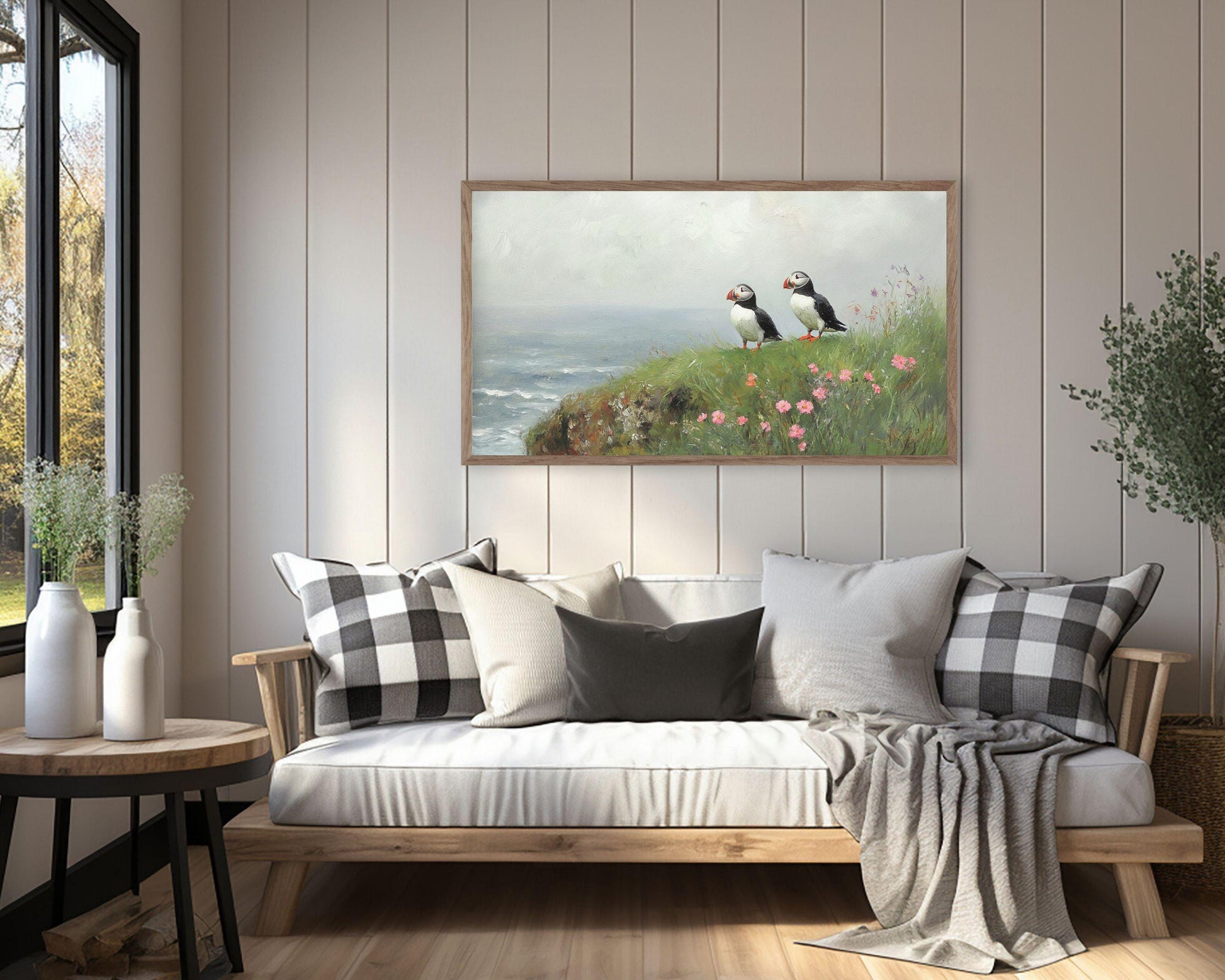 Puffins in Spring Frame TV Art
