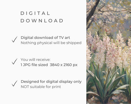 FRAME TV art Pink Hyacinths in Spring Garden, Samsung Frame TV art Spring Flowers, Vintage style floral painting country farmhouse | TV704