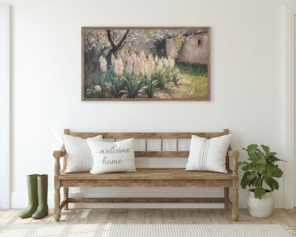 FRAME TV art Pink Hyacinths in Spring Garden, Samsung Frame TV art Spring Flowers, Vintage style floral painting country farmhouse | TV704