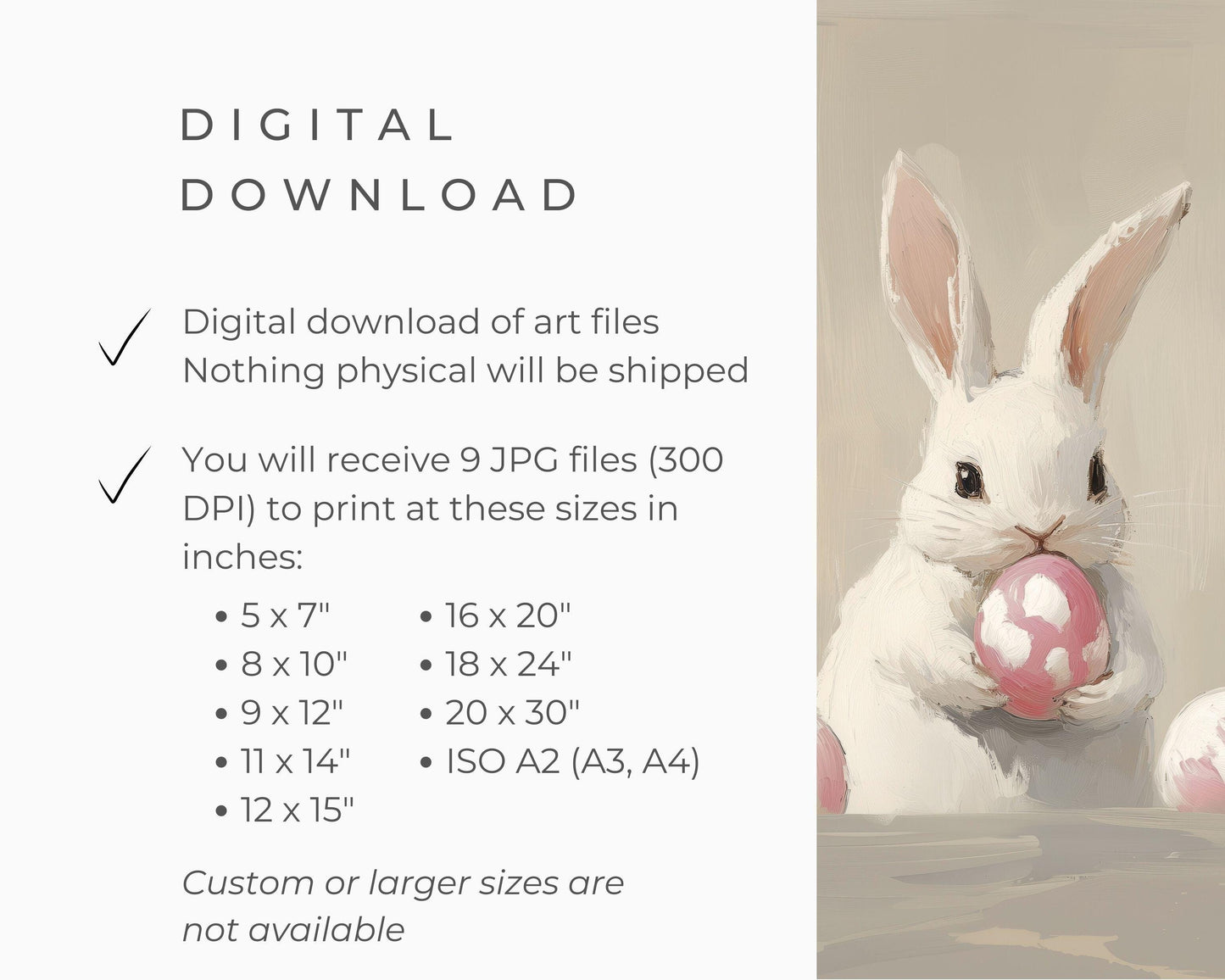 PRINTABLE Wall Art Bunnies with Easter Eggs Print, Neutral farmhouse vintage style Easter print, Cute rabbit print kids room nursery | P125