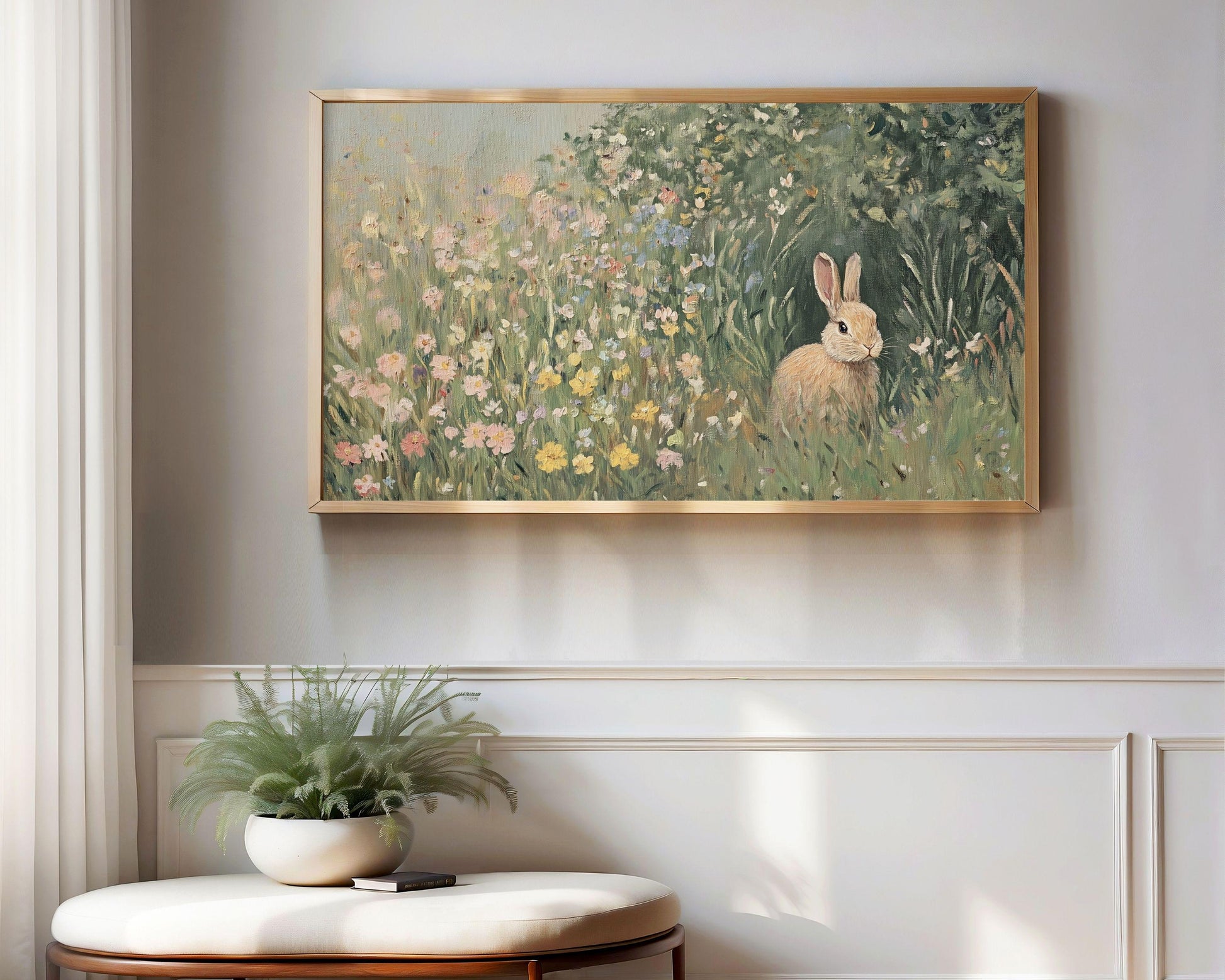 Bunny in Flower Field Frame TV Art