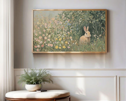 Bunny in Flower Field Frame TV Art