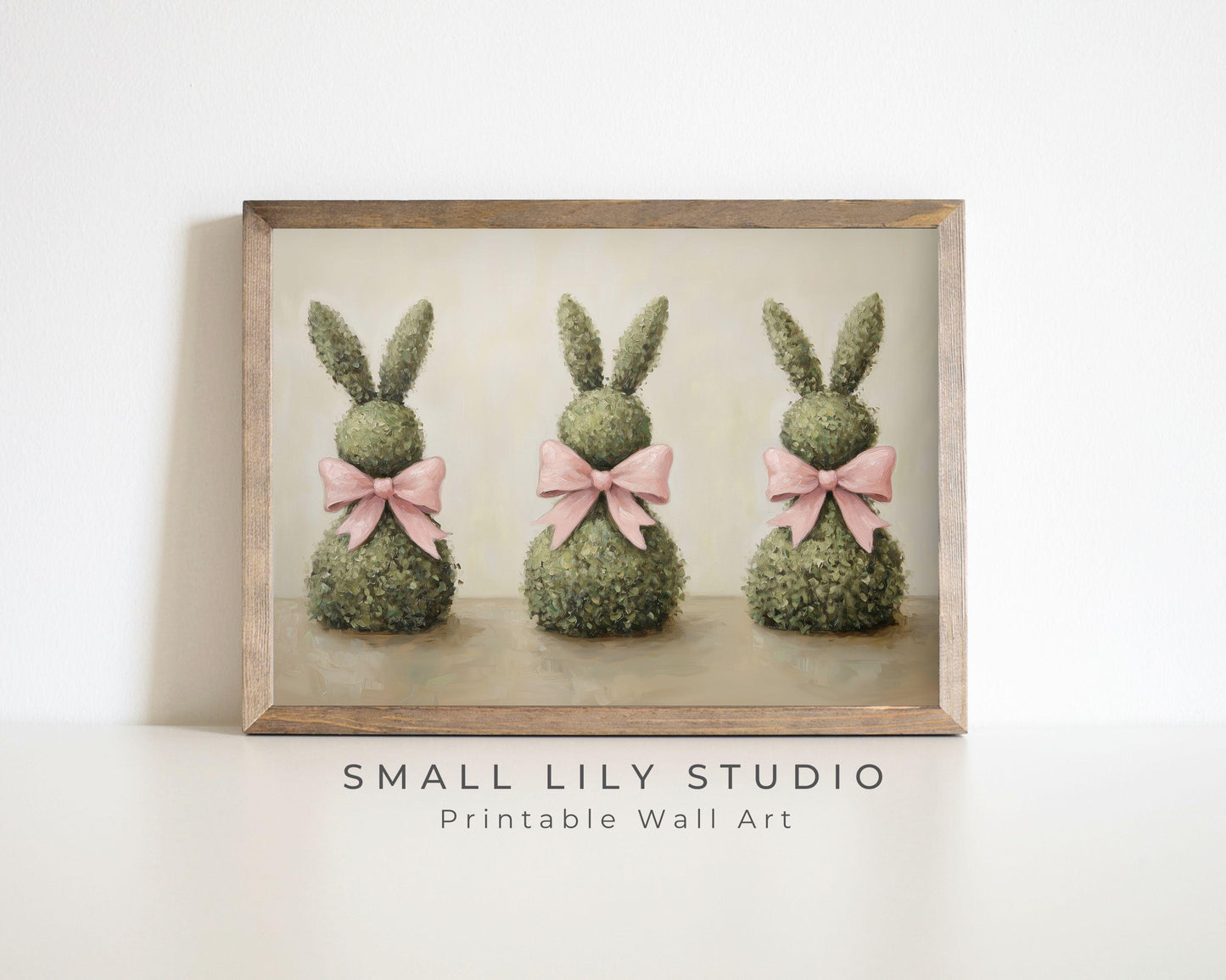 Topiary Bunnies with Pink Bows Printable Wall Art