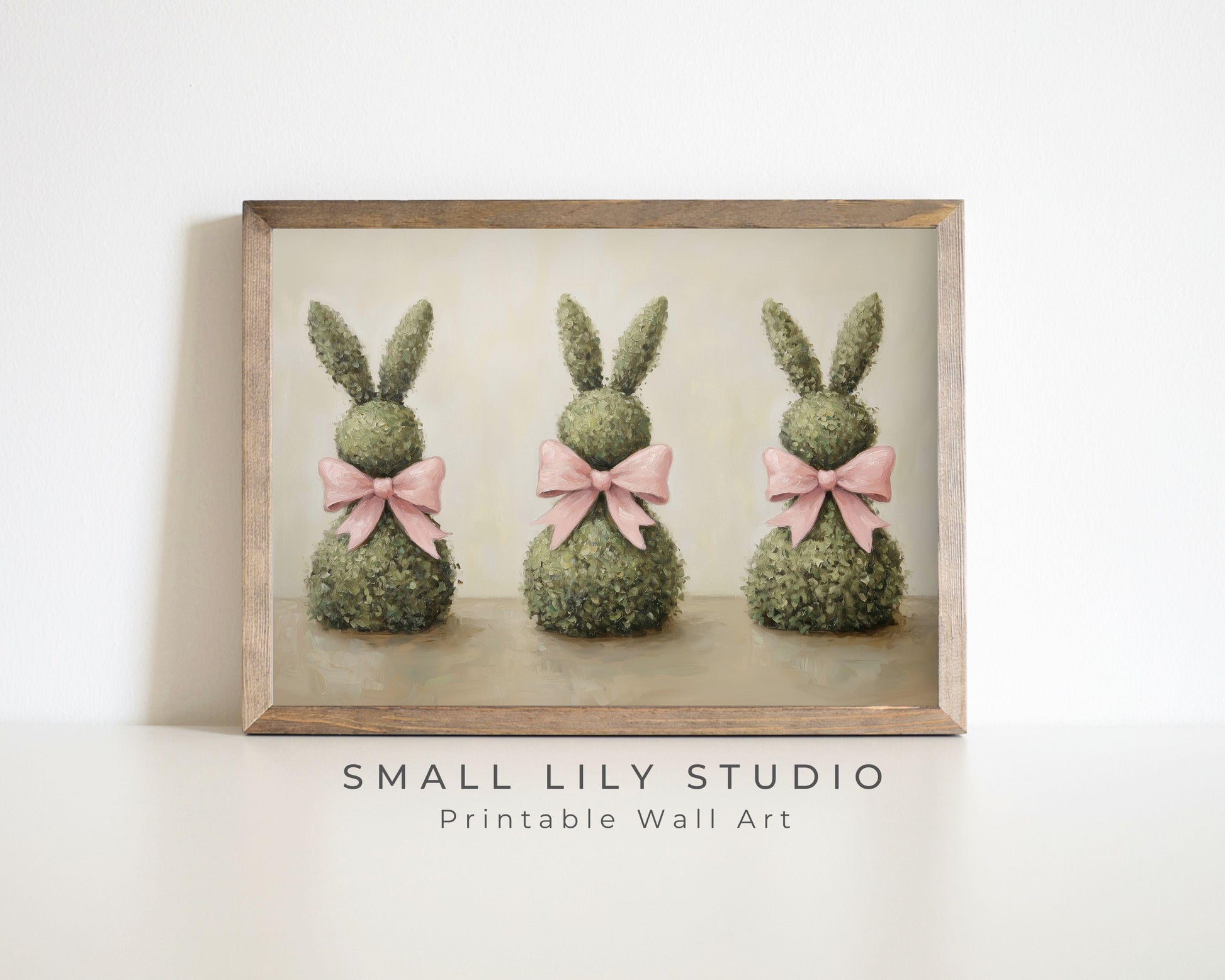 Topiary Bunnies with Pink Bows Printable Wall Art