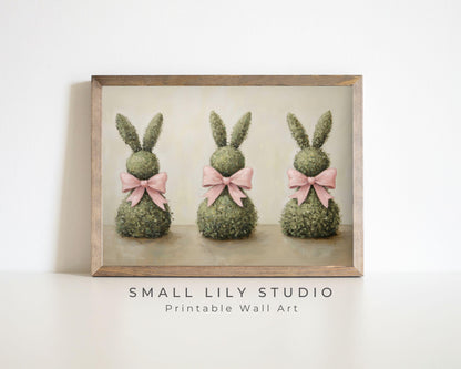 Topiary Bunnies with Pink Bows Printable Wall Art