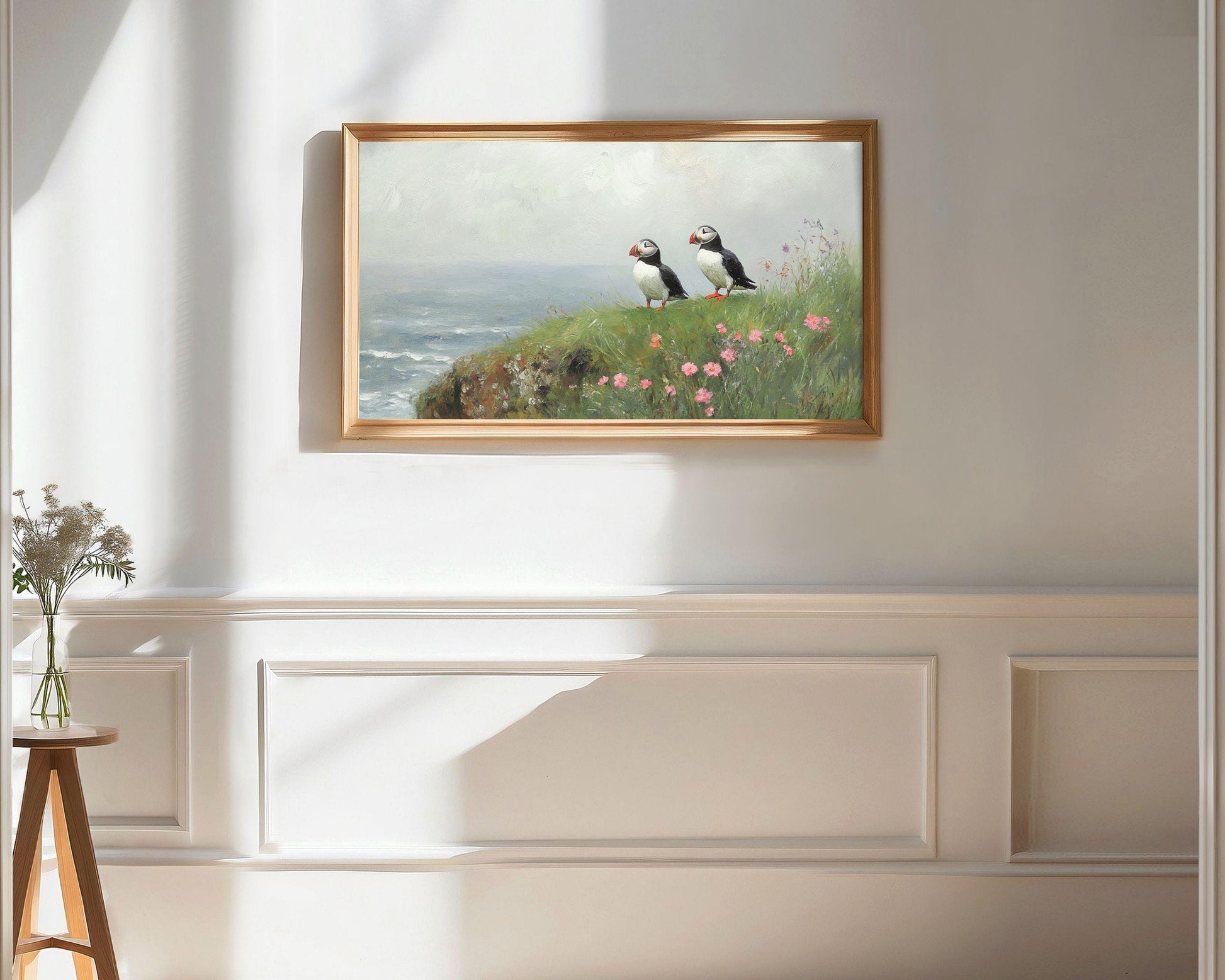 Puffins in Spring Frame TV Art