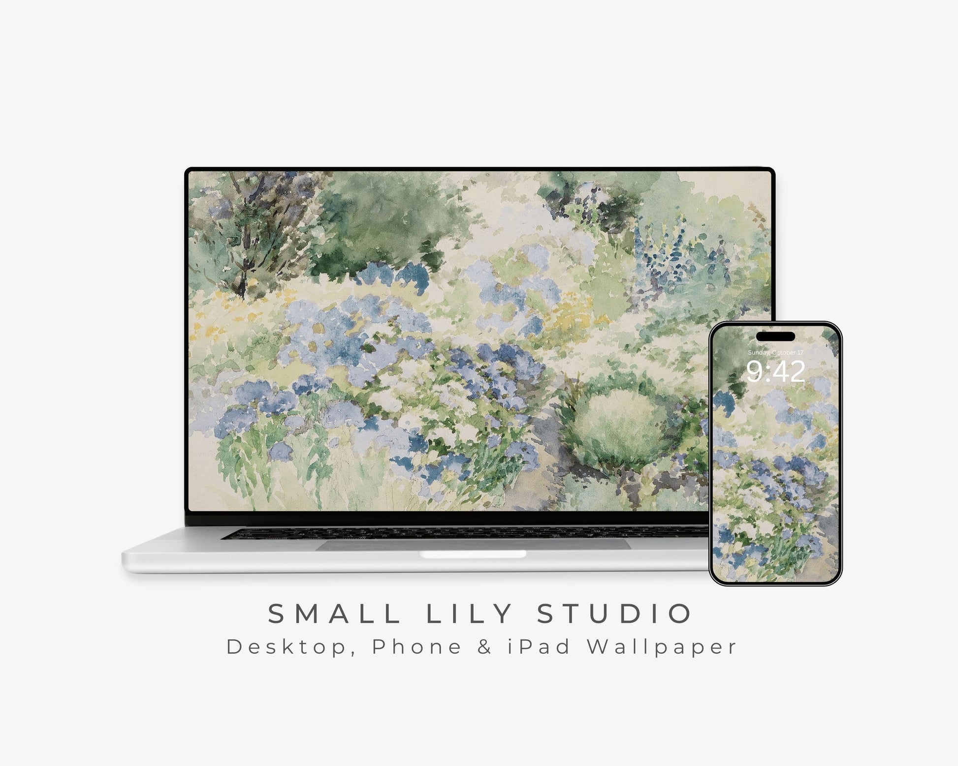 Blue Green Floral Desktop Wallpaper Set