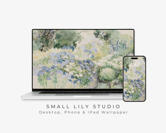 Blue Green Floral Desktop Wallpaper Set