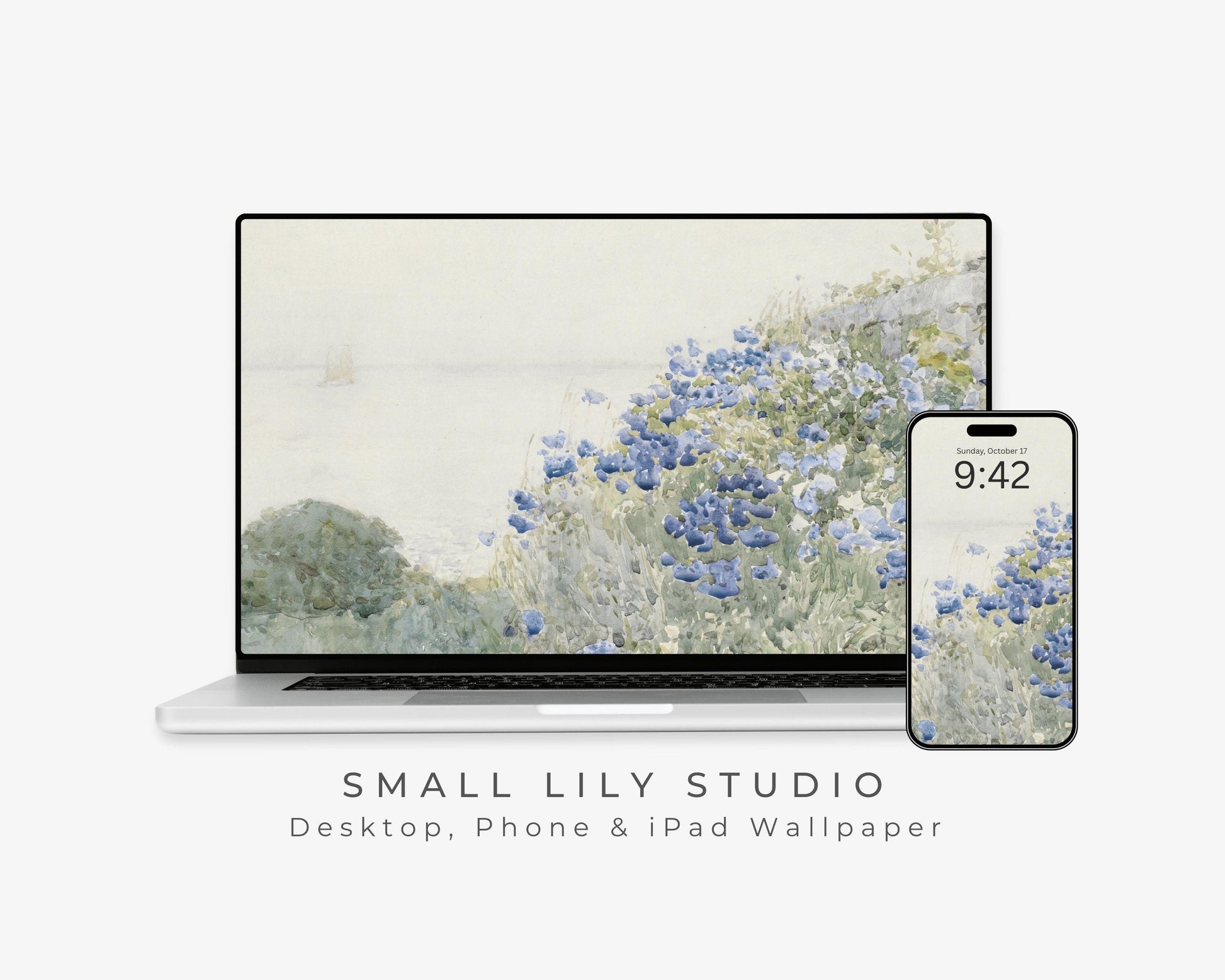 Blue Coastal Flowers Desktop Wallpaper Set