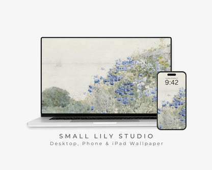 Blue Coastal Flowers Desktop Wallpaper Set