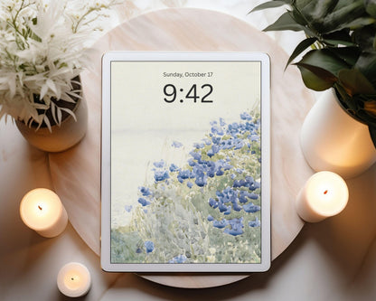 Blue Coastal Flowers Desktop Wallpaper Set