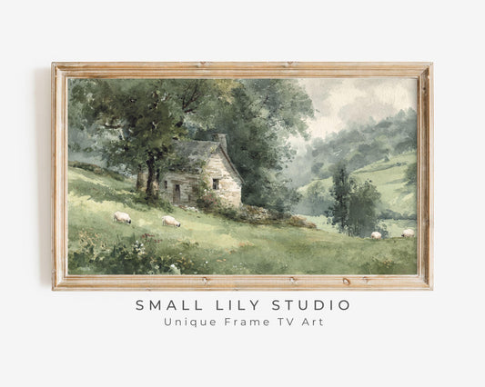 Green Watercolor Landscape Painting Frame TV Art