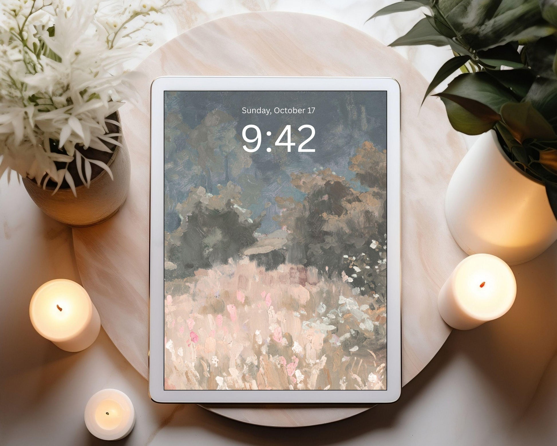 Pink Flower Field Desktop Wallpaper Set