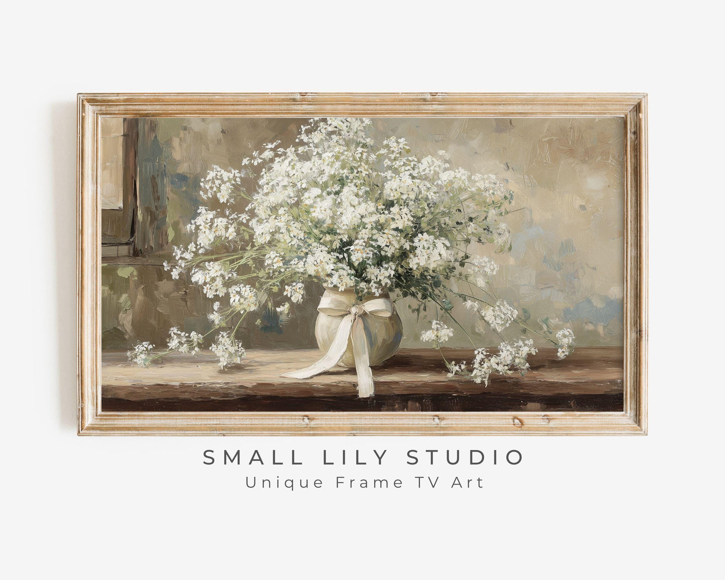White Flowers in Farmhouse Frame TV Art