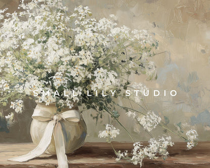 White Flowers in Farmhouse Frame TV Art