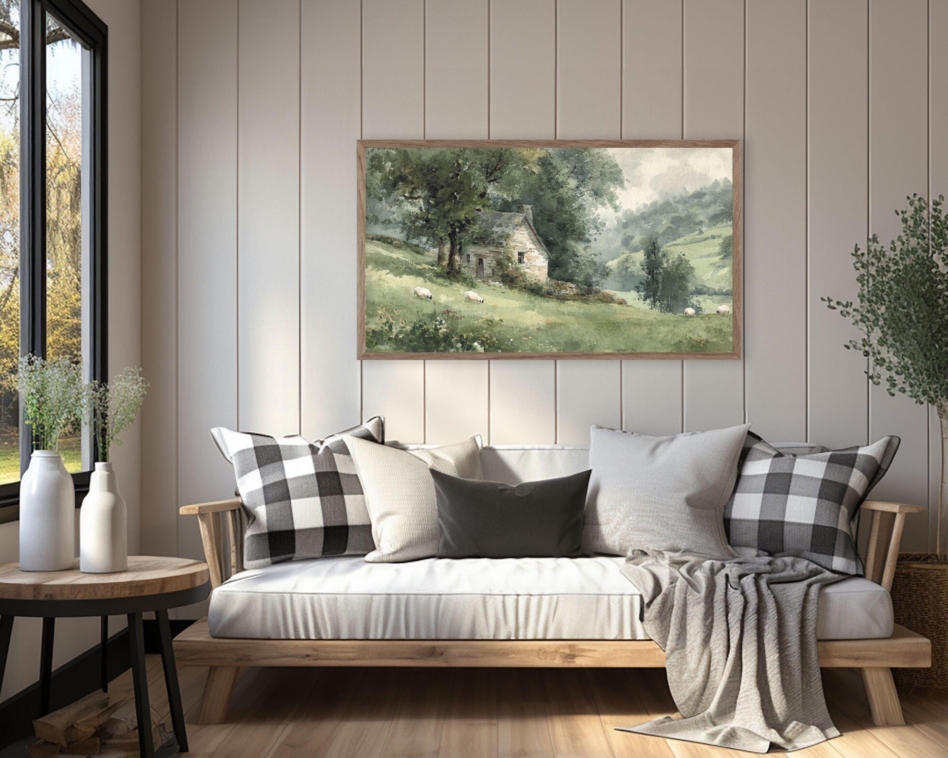 Green Watercolor Landscape Painting Frame TV Art