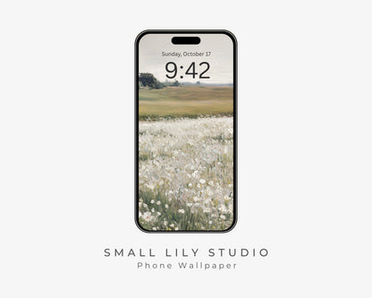 White Floral Landscape Phone Wallpaper