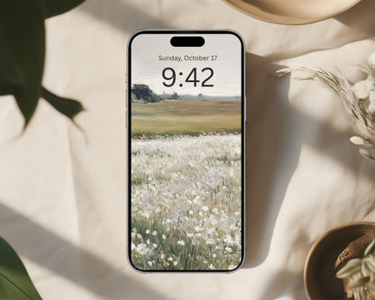 White Floral Landscape Phone Wallpaper