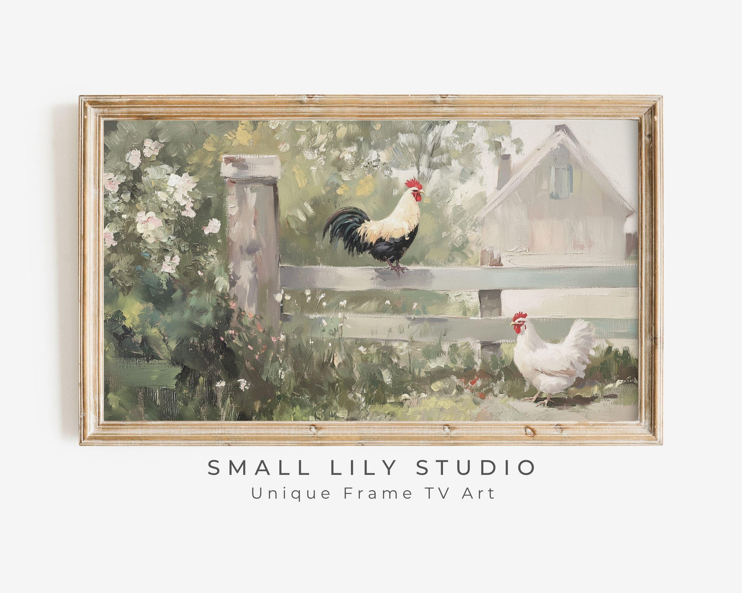 Rooster and Hen Frame TV Art