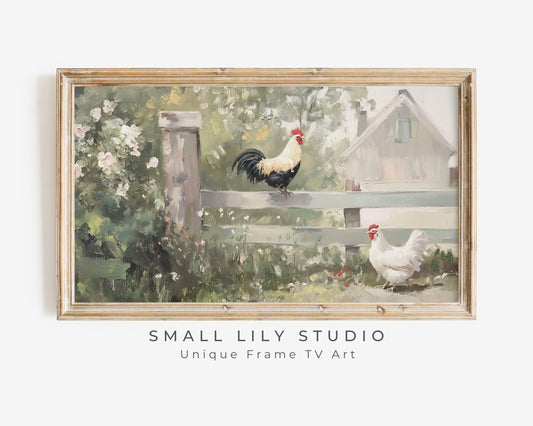 Rooster and Hen Frame TV Art
