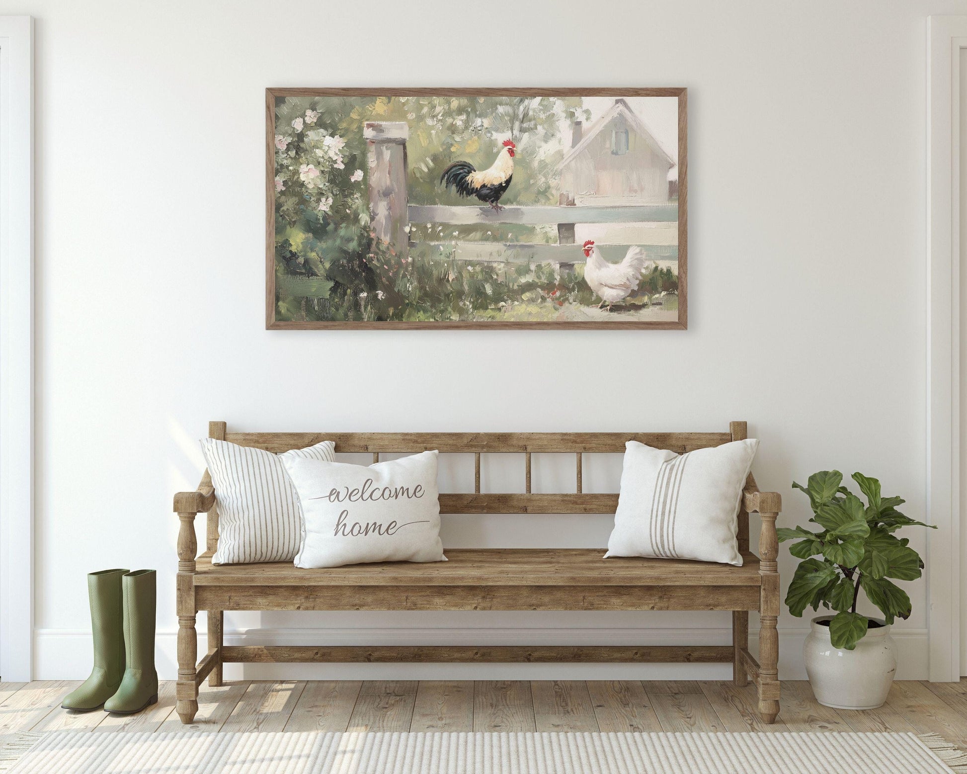 Rooster and Hen Frame TV Art