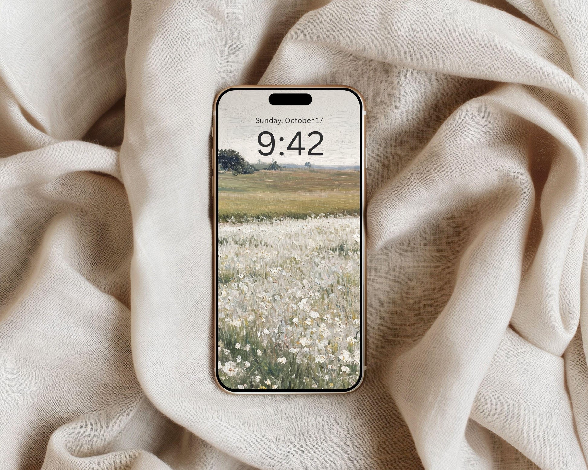 White Floral Landscape Phone Wallpaper