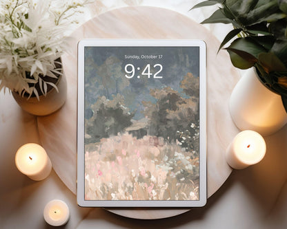 Pink Flower Field iPad Wallpaper