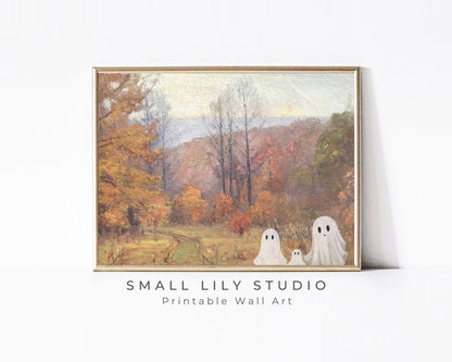 Halloween Ghost Family in Fall Landscape Printable Wall Art