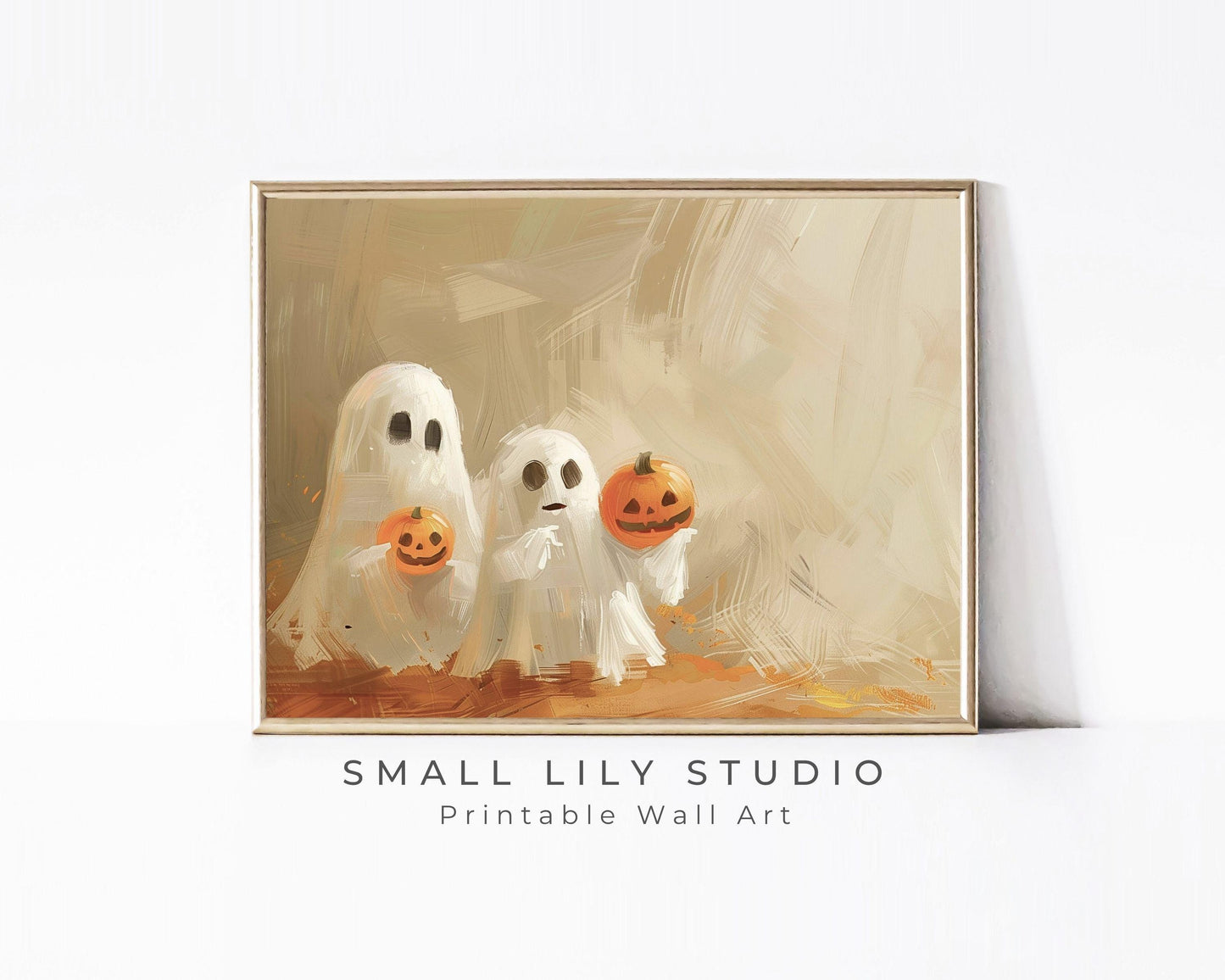 Halloween Print Cute Ghosts Holding Pumpkins Printable Wall Art