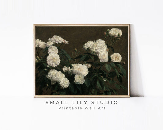 Moody White Flowers Printable Wall Art