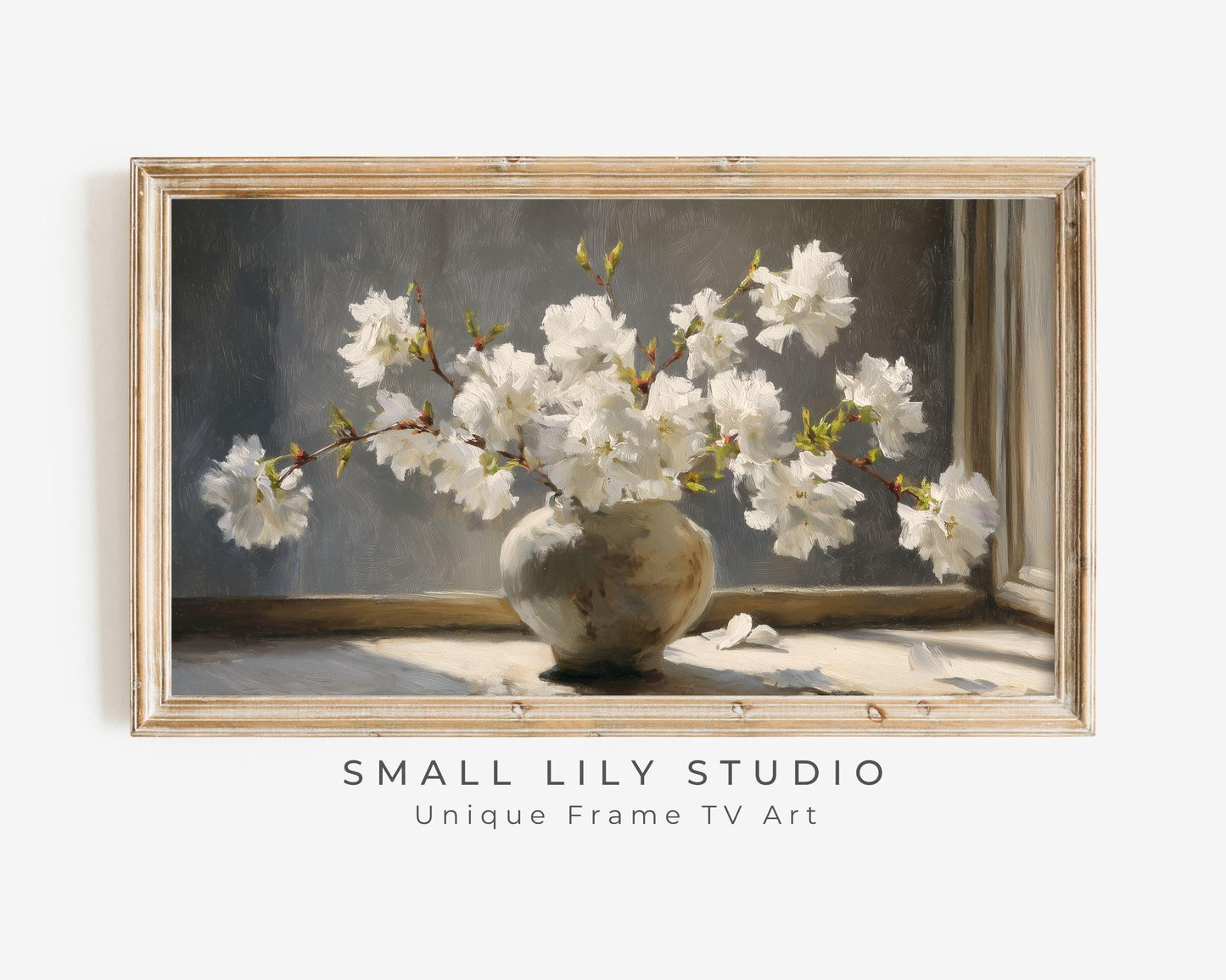 White Blossoms still life Frame TV Art