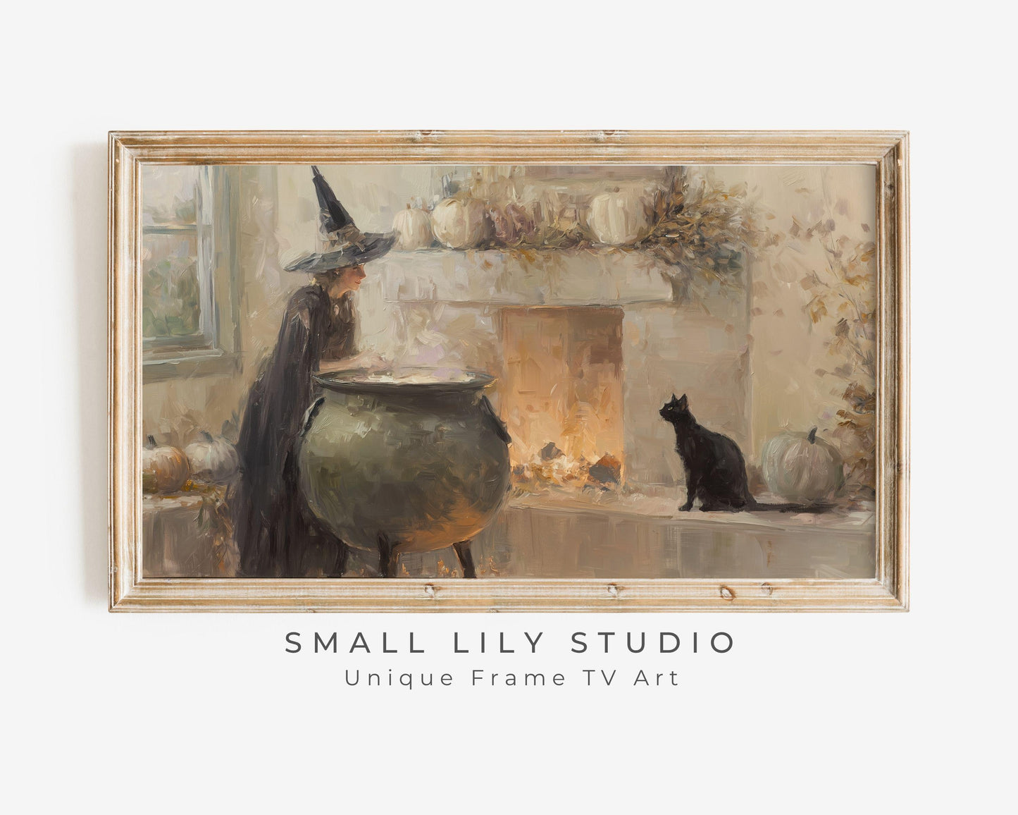Halloween Witch and Black Cat Frame TV Art