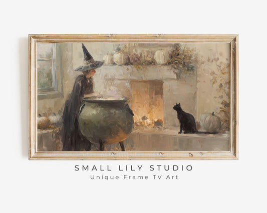 Halloween Witch and Black Cat Frame TV Art