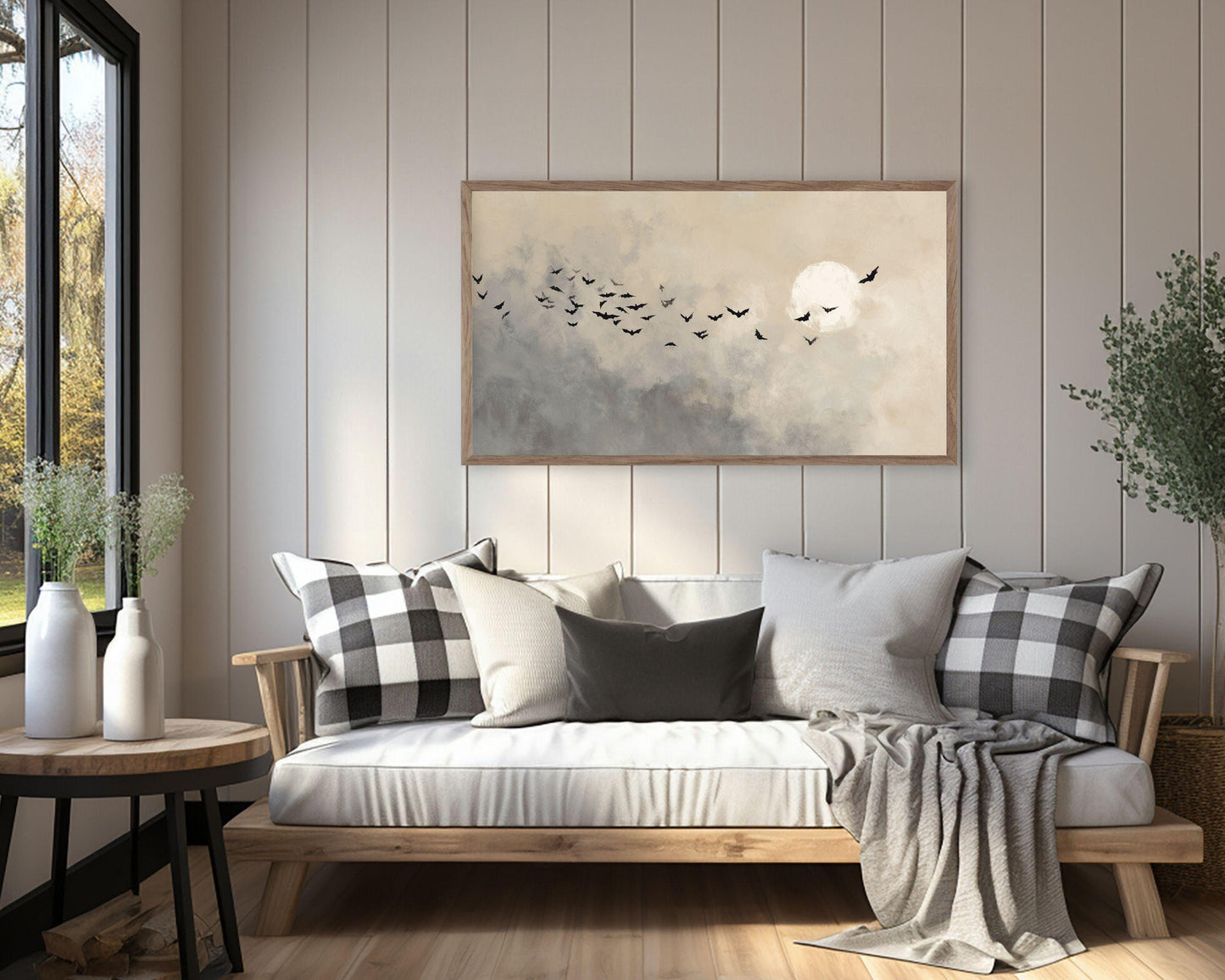 Halloween Bats and Moon Frame TV Art