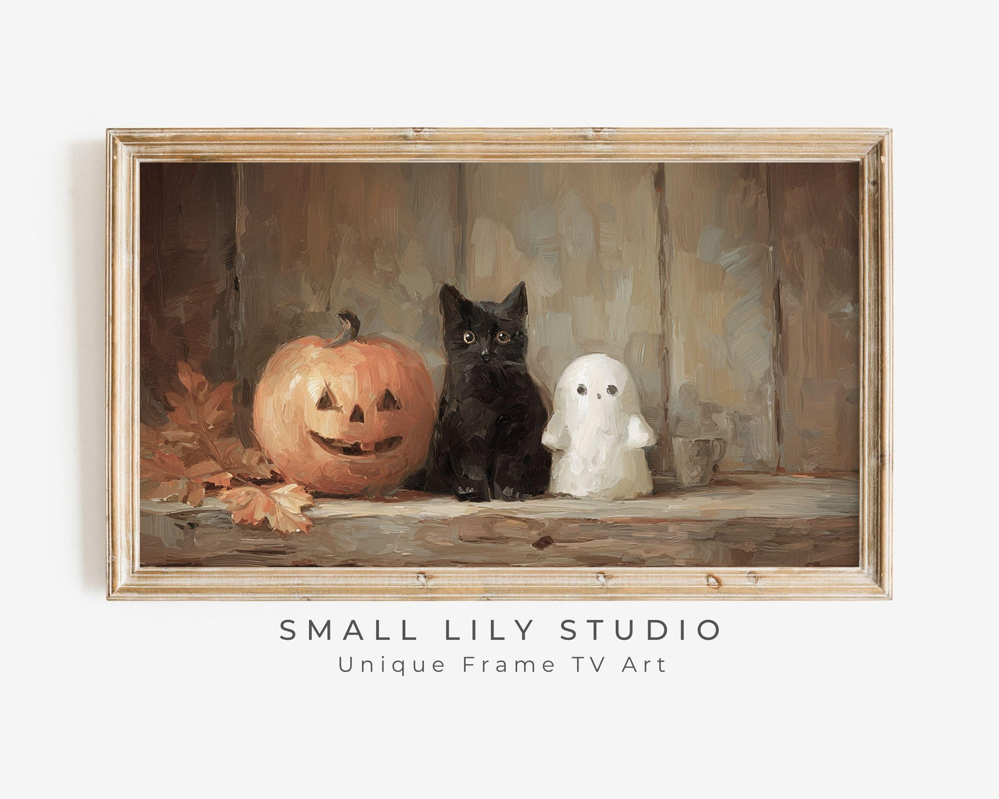 Halloween Ghost, Black Cat and Pumpkin Frame TV Art