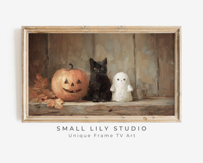 Halloween Ghost, Black Cat and Pumpkin Frame TV Art