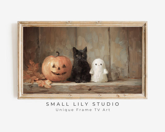 Halloween Ghost, Black Cat and Pumpkin Frame TV Art