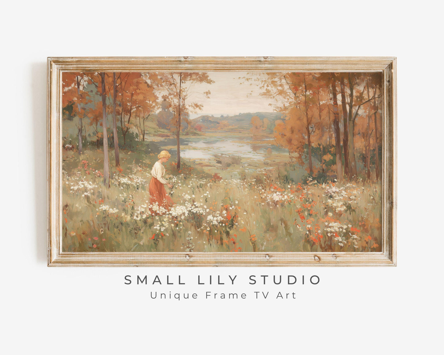 Woman Picking Fall Flowers Frame TV Art