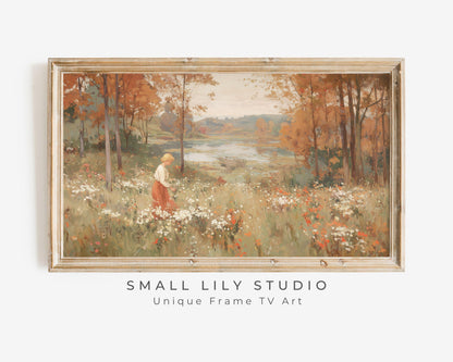 Woman Picking Fall Flowers Frame TV Art
