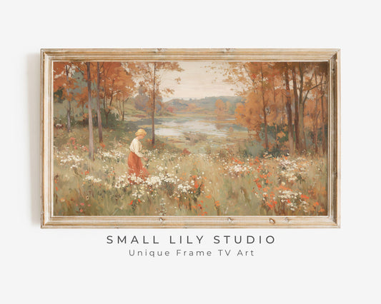 Woman Picking Fall Flowers Frame TV Art