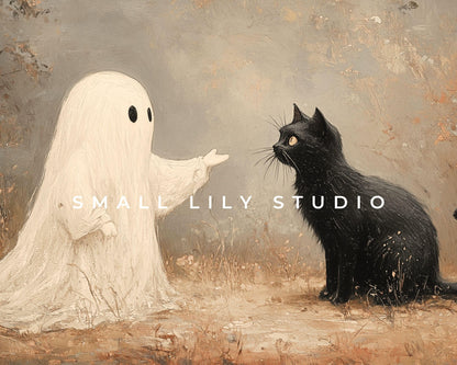 Ghost and Black Cat Desktop Wallpaper Set