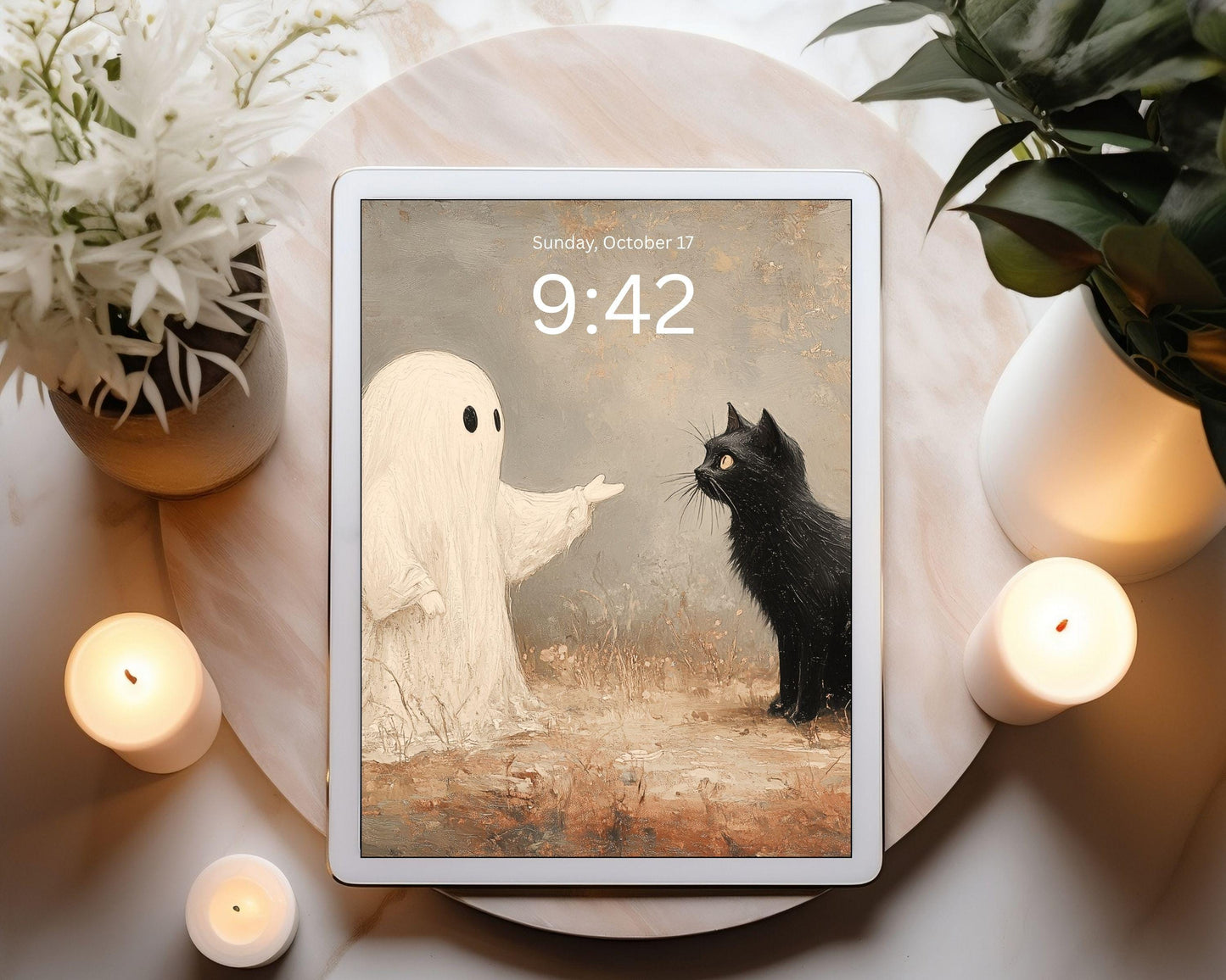 Ghost and Black Cat Desktop Wallpaper Set