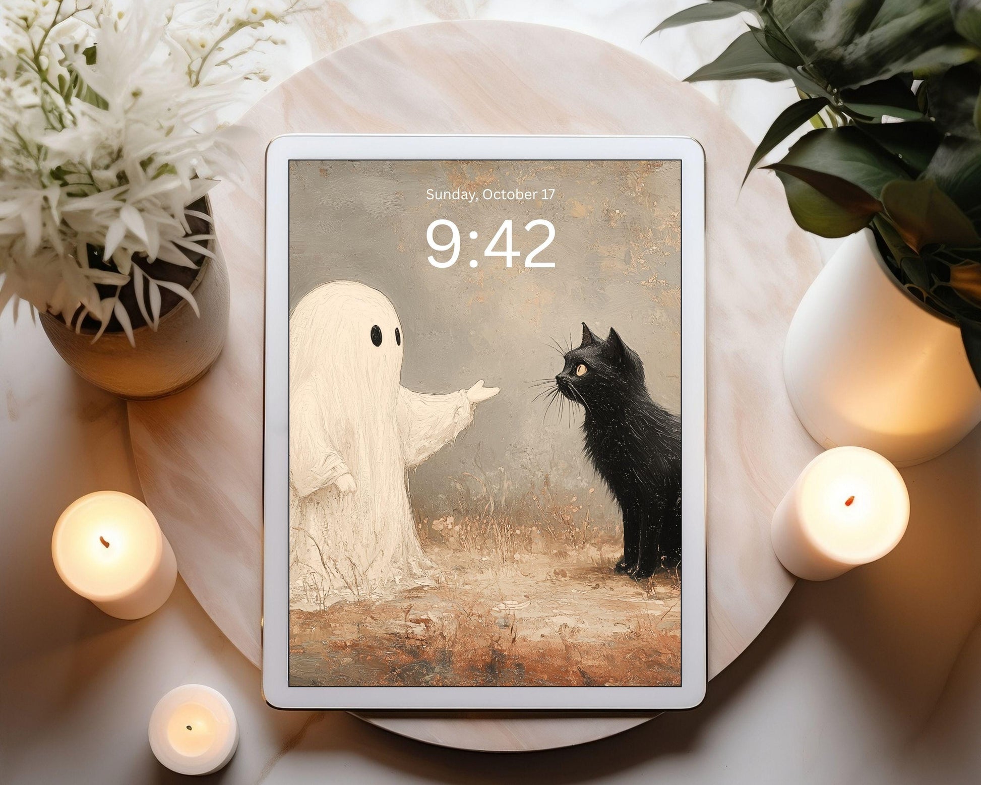 Ghost and Black Cat Desktop Wallpaper Set