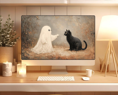 Ghost and Black Cat Desktop Wallpaper Set