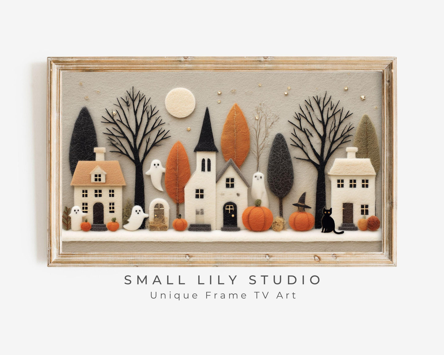 Felt Halloween Village Frame TV Art