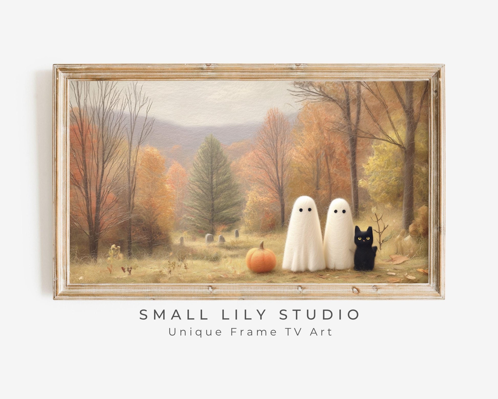 Ghosts in Cute Fall Landscape Frame TV Art
