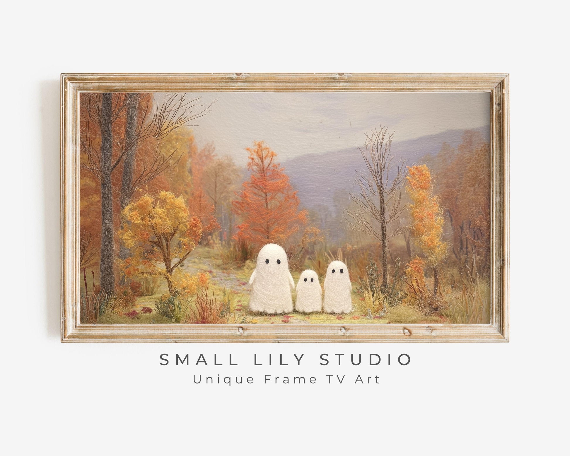 Felt Ghosts in Fall Landscape Frame TV Art
