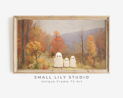 Felt Ghosts in Fall Landscape Frame TV Art